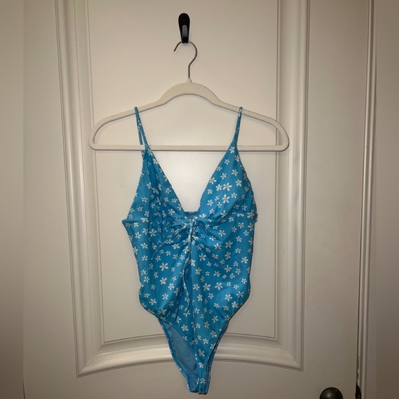 Pacsun One Piece Floral Blue Swimsuit, Medium - Picture 1 of 2